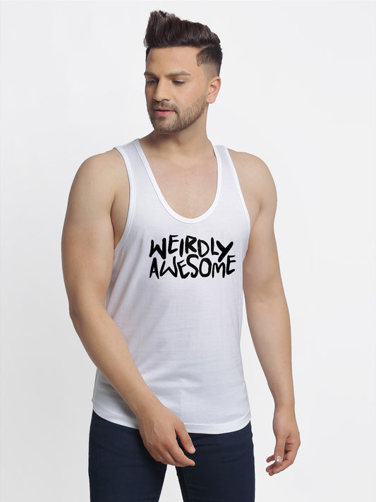 Men's Pack of 2 Black & White Printed Gym vest - Friskers