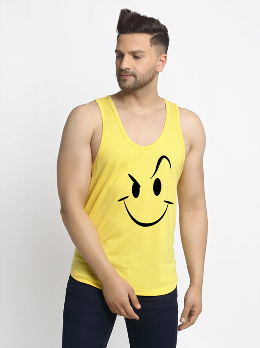 Men's Pack of 2 Black & Yellow Printed Gym Vest - Friskers