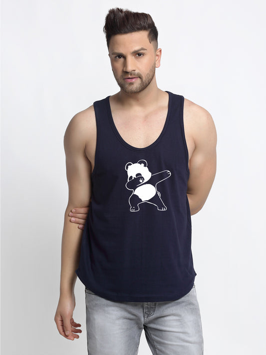 Men's Pack of 2 Black & Navy Printed Gym vest - Friskers