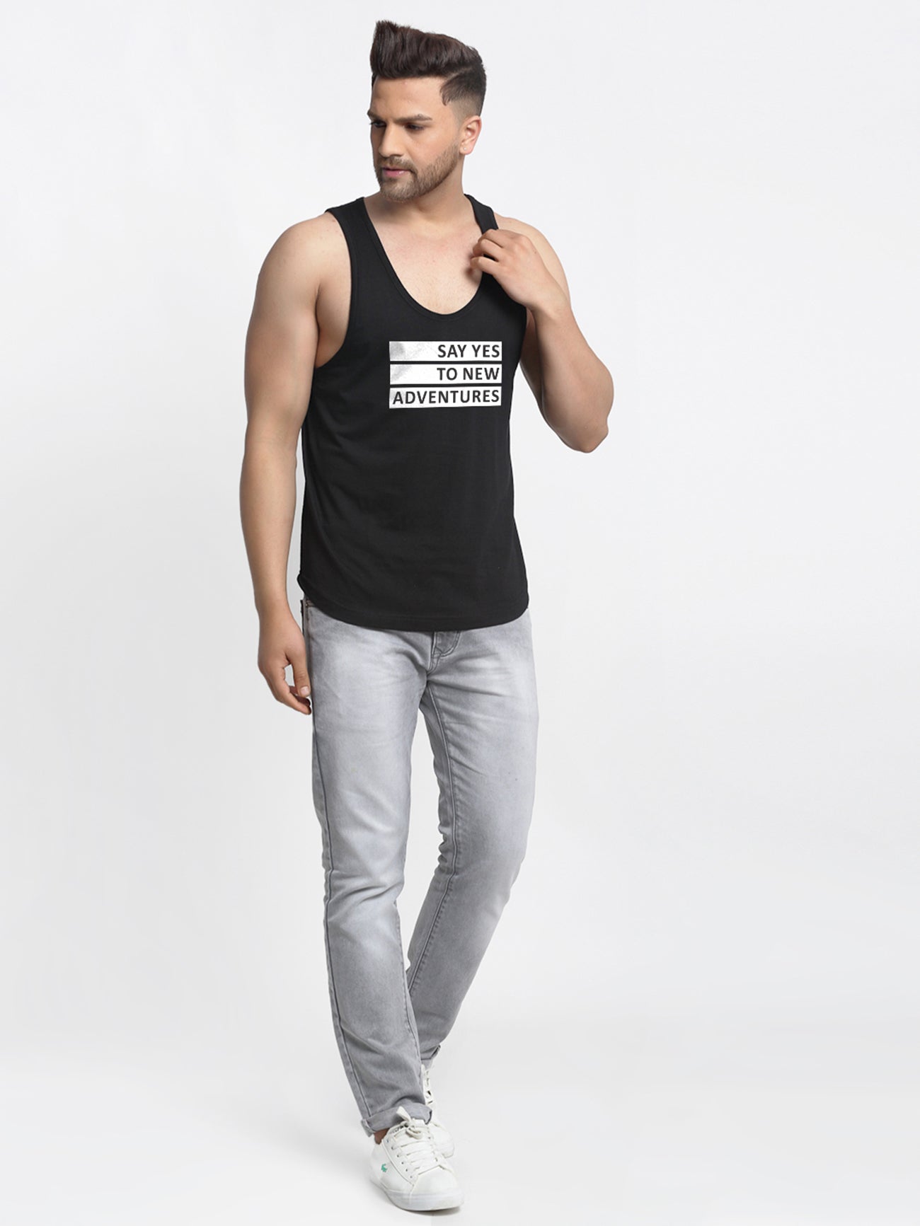 Say Yes To New Adventure Printed Innerwear Gym Vest - Friskers