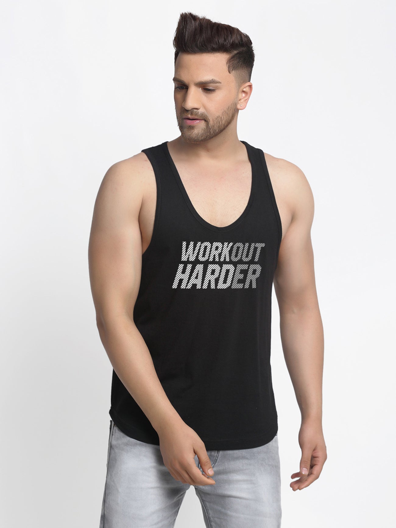 Workout Harder Printed Innerwear Gym Vest - Friskers