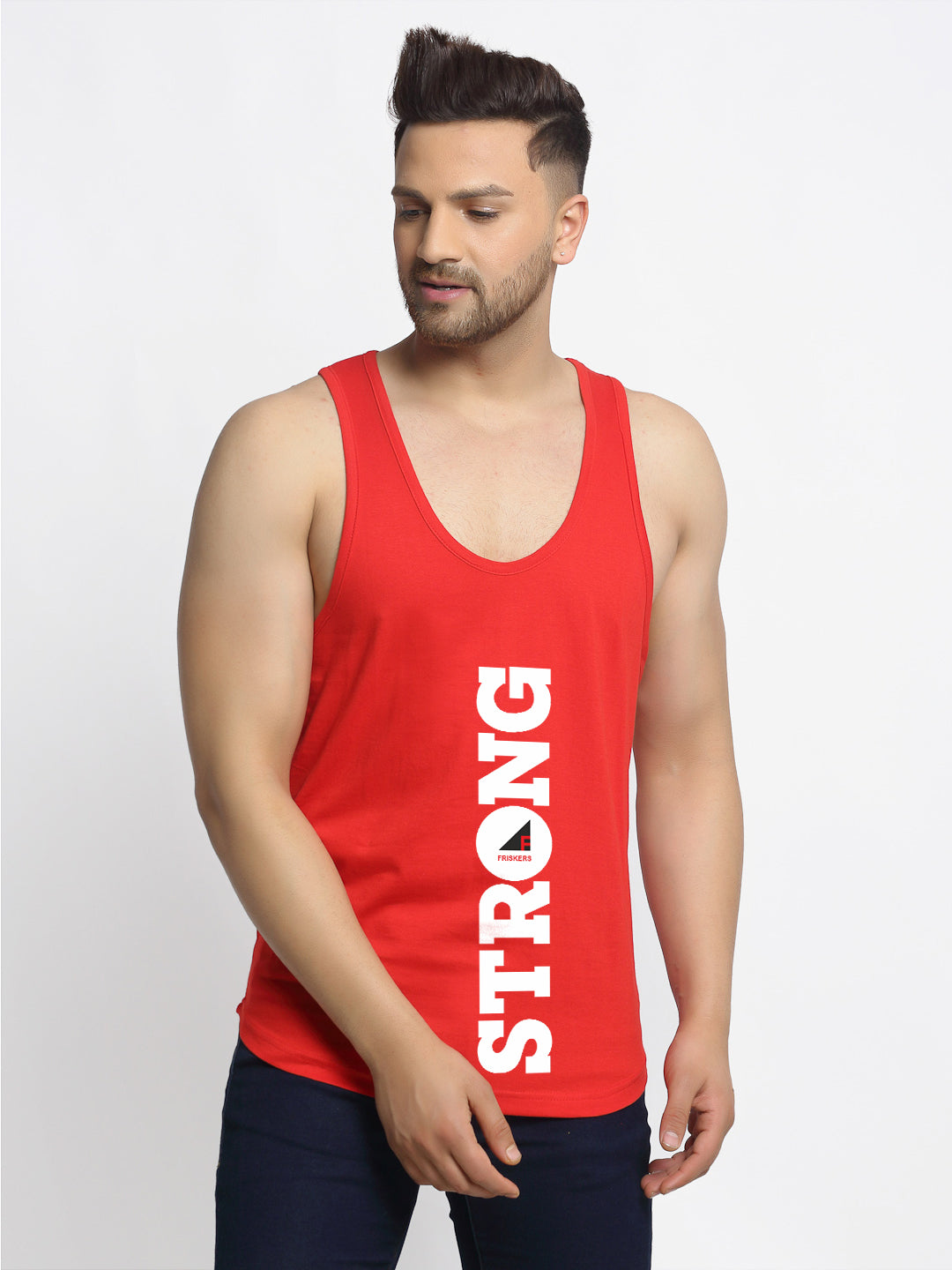 Men Strong Printed Innerwear Gym Vest - Friskers