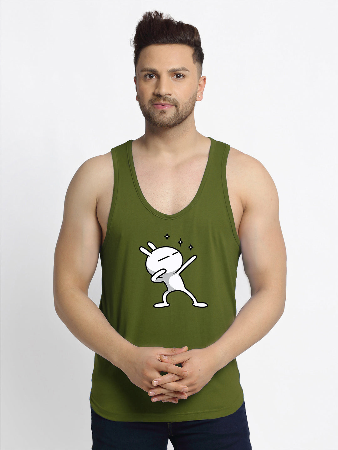 Men's Pack of 2 Coral & olive-green Printed Gym vest - Friskers