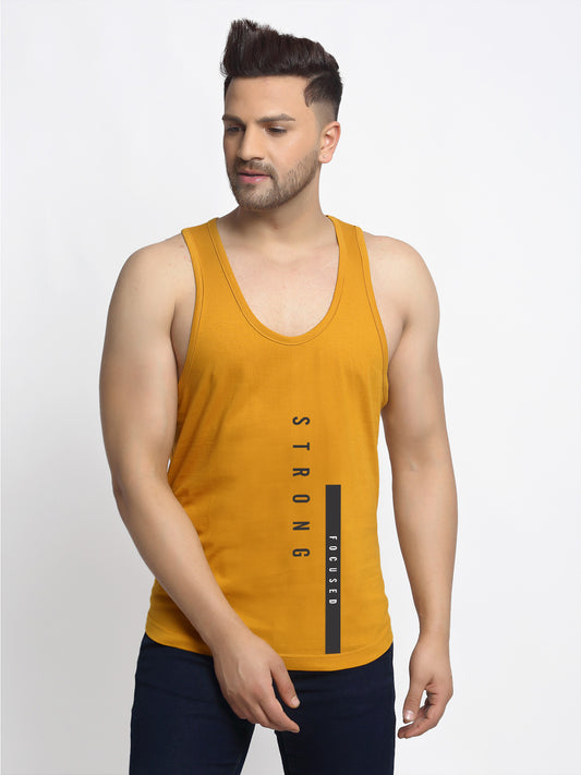 Men's Pack of 2 White & Mustard Printed Gym vest - Friskers