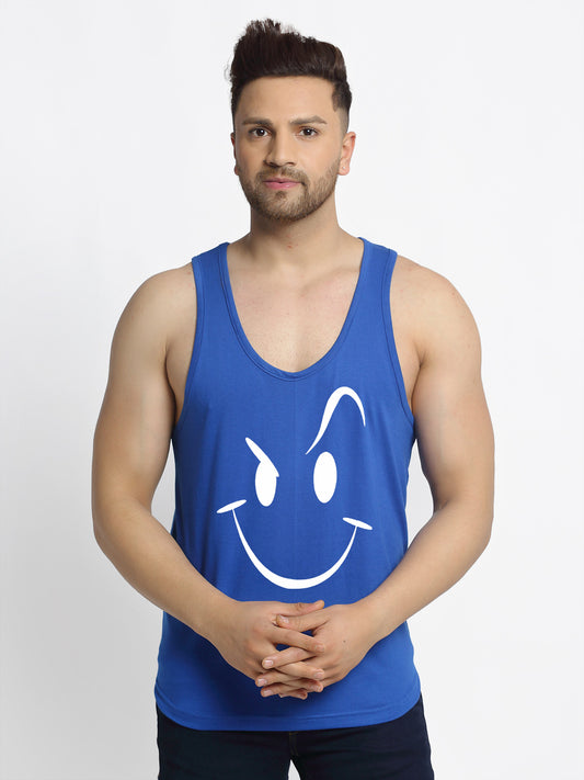 Men's Pack of 2 White & Blue Printed Gym vest - Friskers