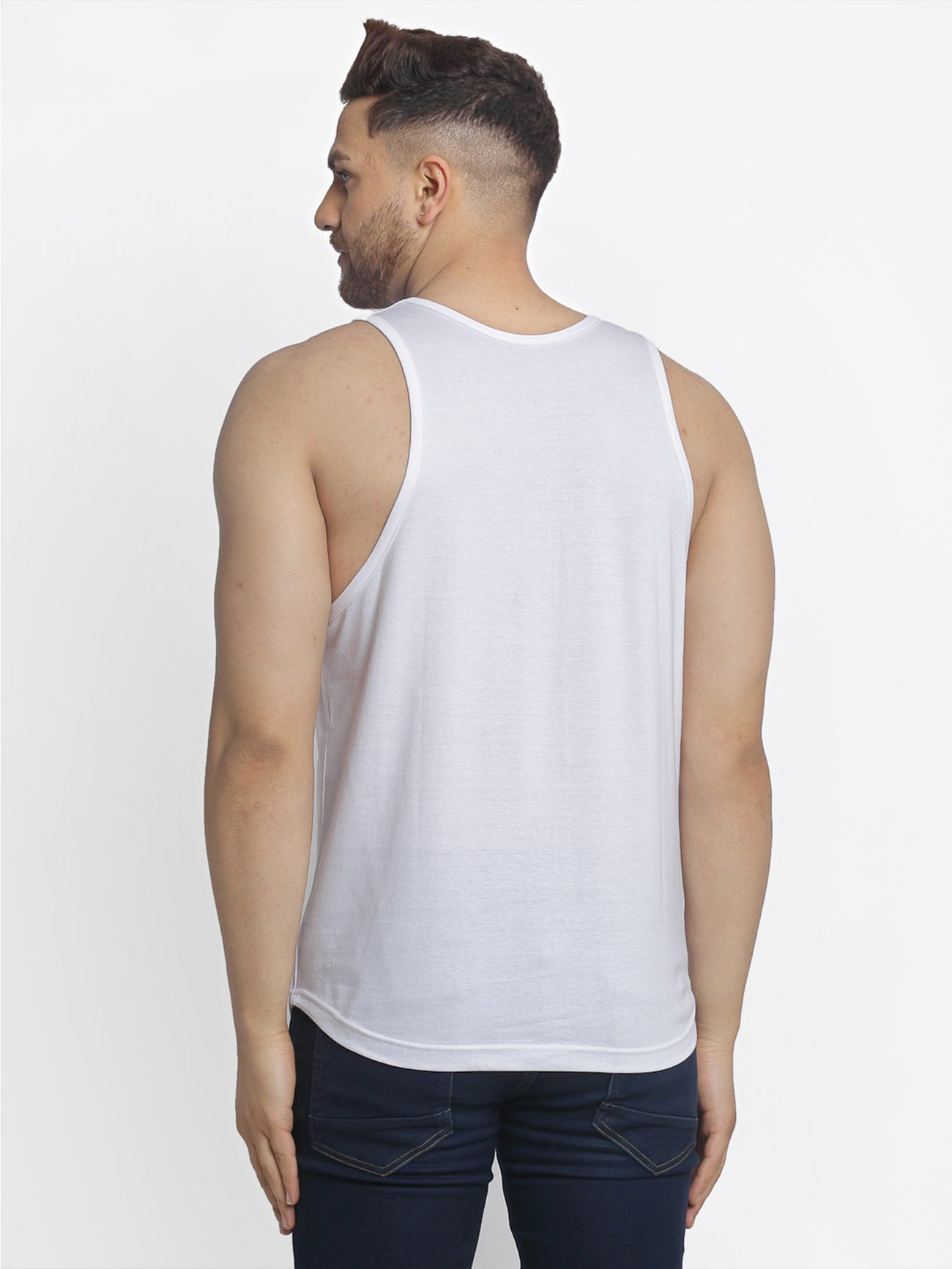 Men's Pack of 2 White & Turquiose Printed Gym vest - Friskers
