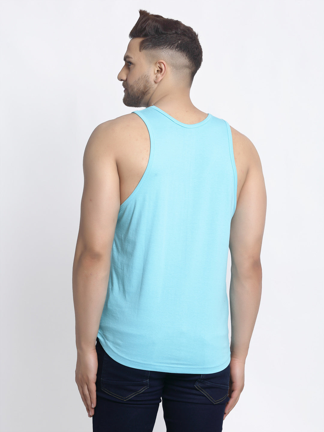 Men's Pack of 2 White & Turquiose Printed Gym vest - Friskers