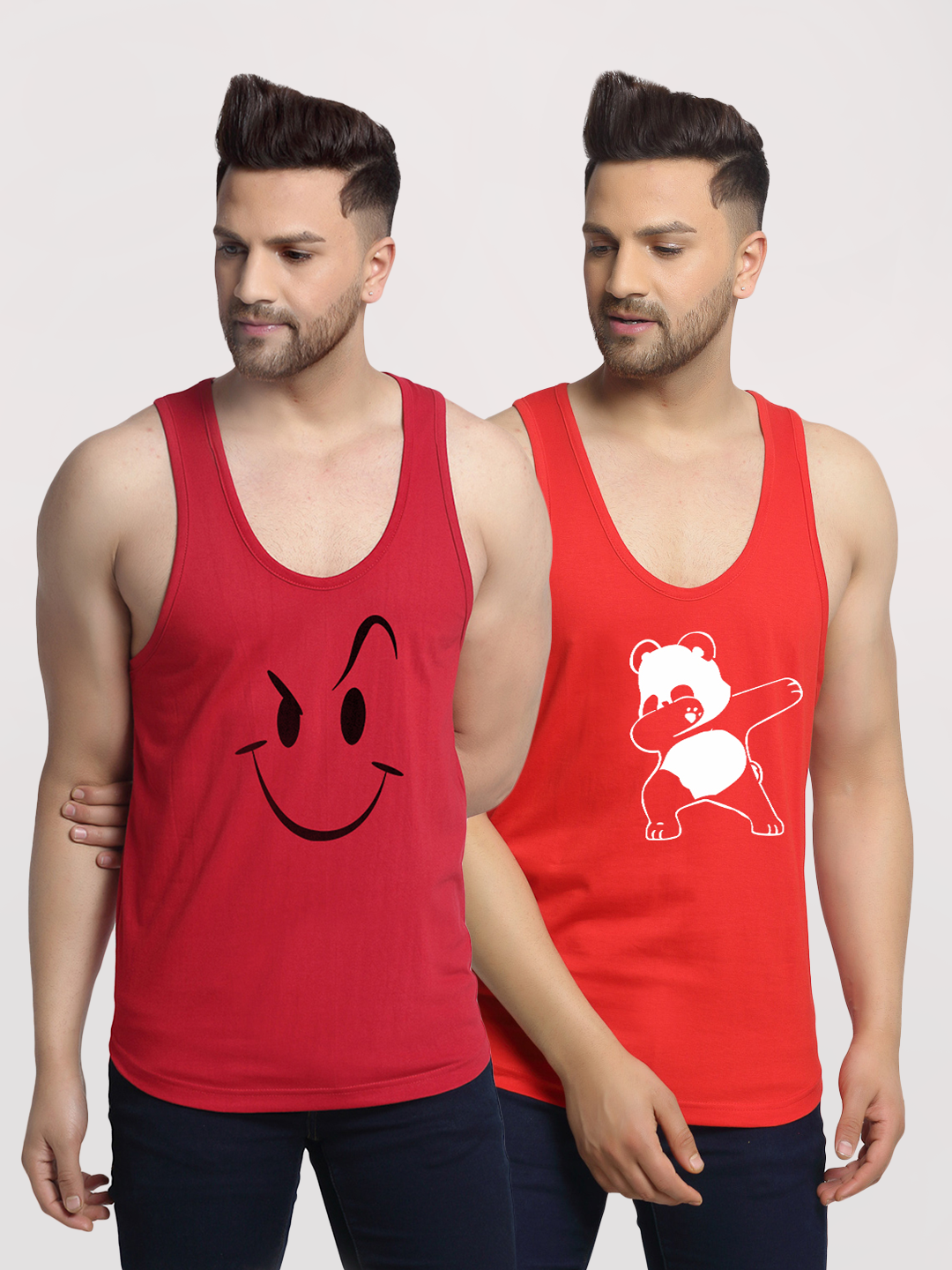 Men's Pack of 2 Maroon & Red Printed Gym vest - Friskers