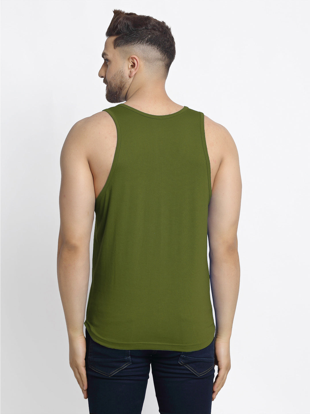 Men's Pack of 2 Olive Green & Yellow Printed Gym vest - Friskers