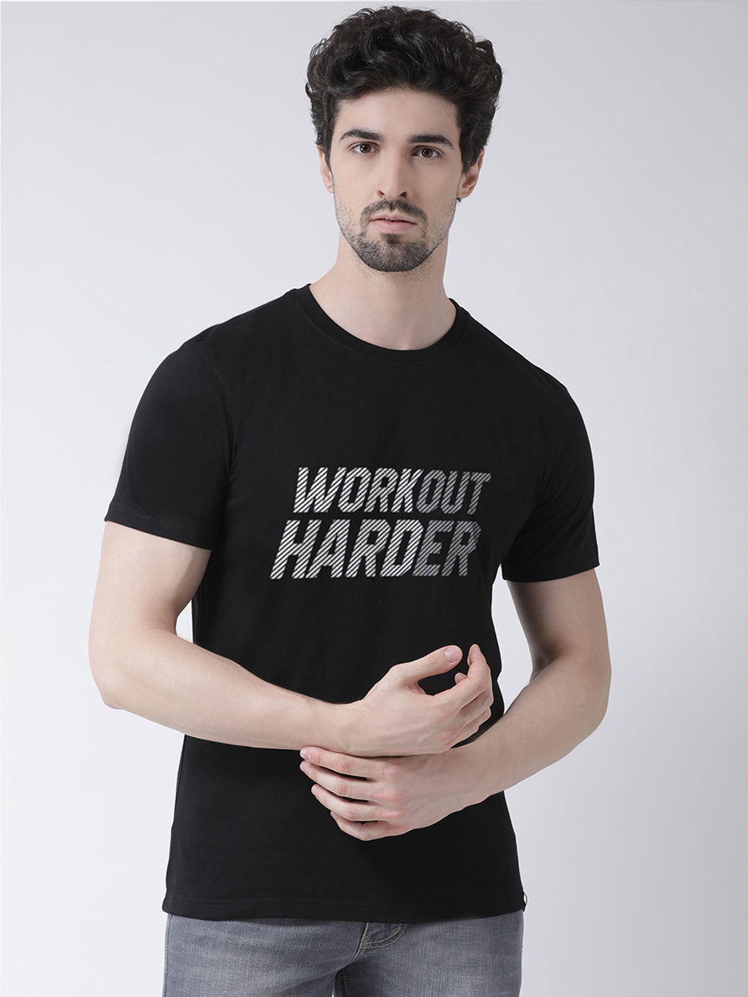Workout harder Printed Clearence Round Neck T-shirt - Friskers