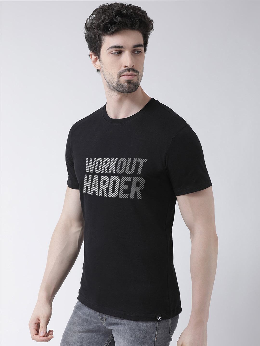 Workout harder Printed Clearence Round Neck T-shirt - Friskers