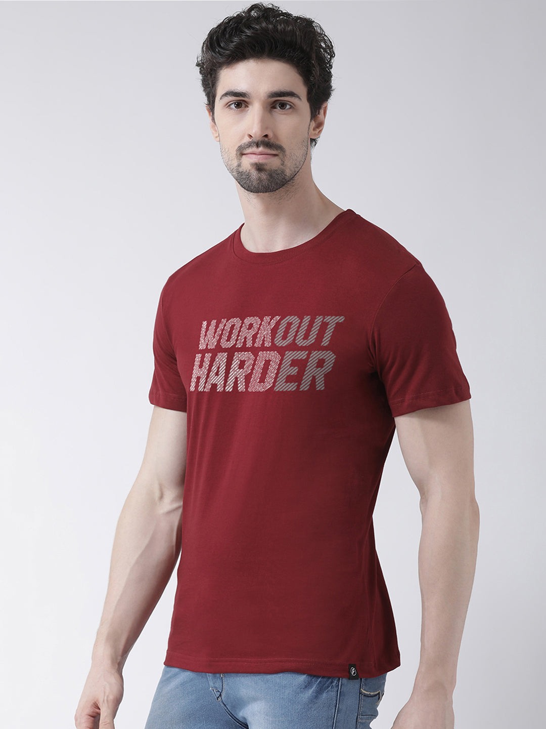 Workout harder Printed Clearence Round Neck T-shirt - Friskers