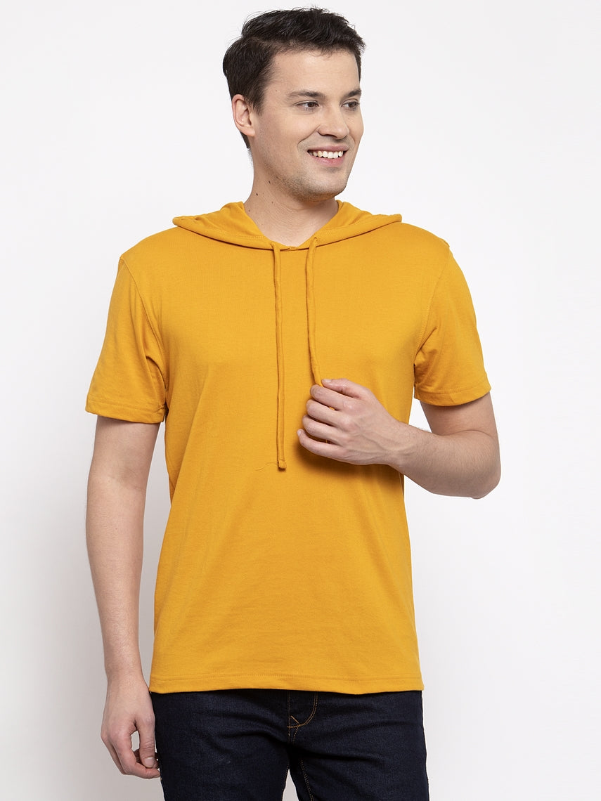 Men's Half Sleeves Solid Hoody T-shirt - Friskers