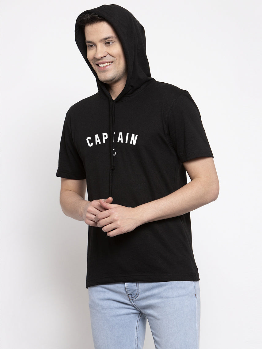 Captain Half Sleeves Printed Hoody T-shirt - Friskers
