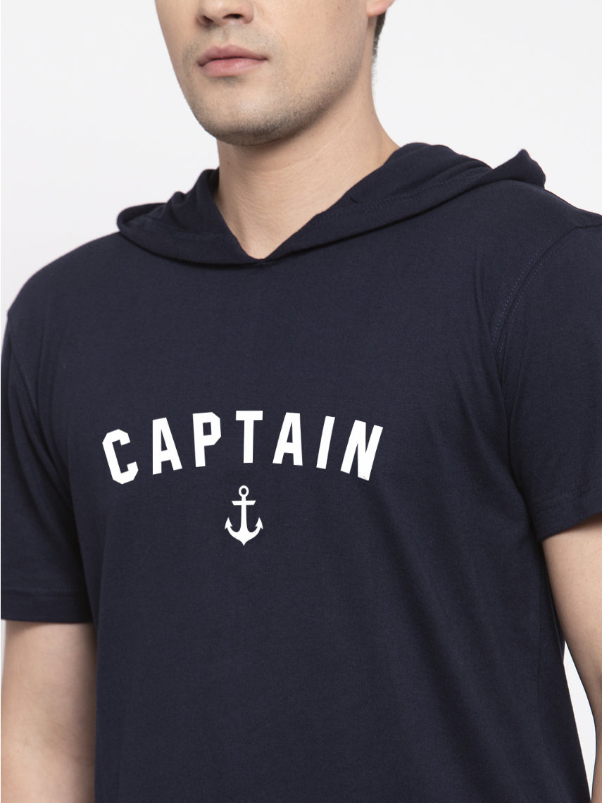 Captain Half Sleeves Printed Hoody T-shirt - Friskers