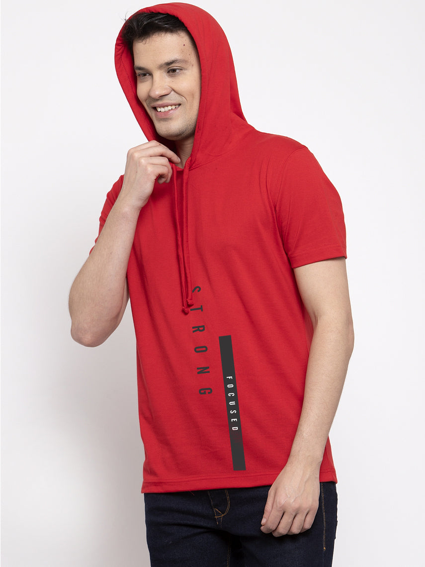 Strong Focused  Half Sleeves Printed Hoody T-shirt - Friskers