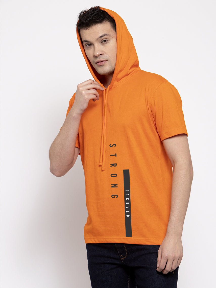 Strong Focused  Half Sleeves Printed Hoody T-shirt - Friskers