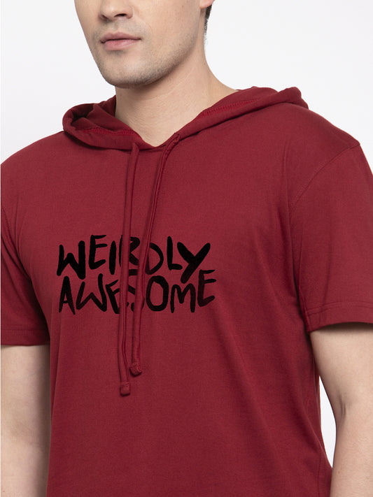 Weirdly  Awesome Half Sleeves Printed Hoody T-shirt - Friskers
