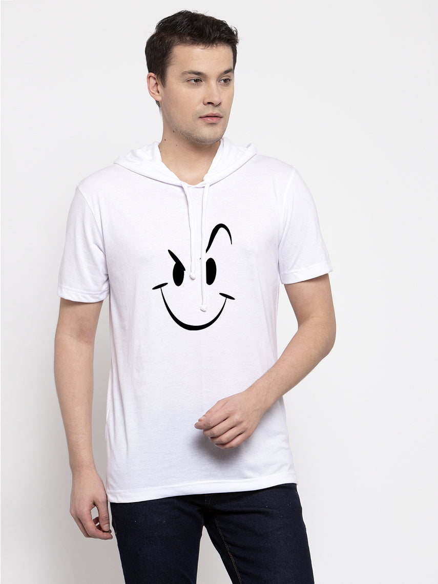 Smiley Half Sleeves Printed Hoody T-shirt - Friskers