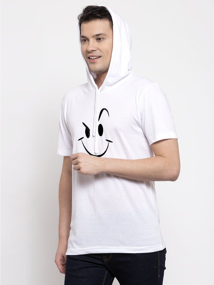 Smiley Half Sleeves Printed Hoody T-shirt - Friskers