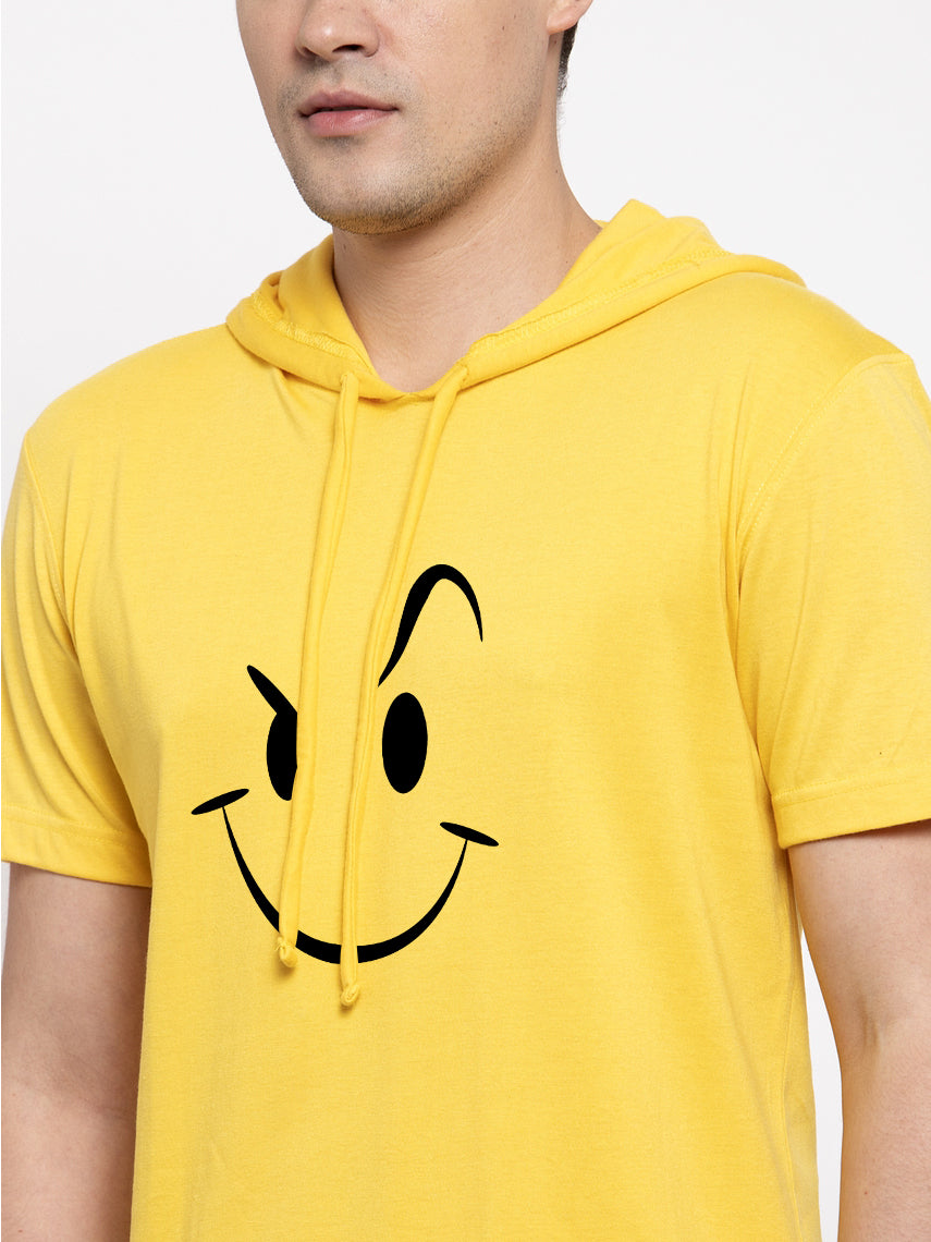 Smiley Half Sleeves Printed Hoody T-shirt - Friskers