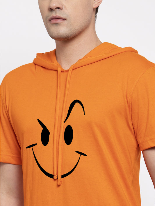 Smiley Half Sleeves Printed Hoody T-shirt - Friskers
