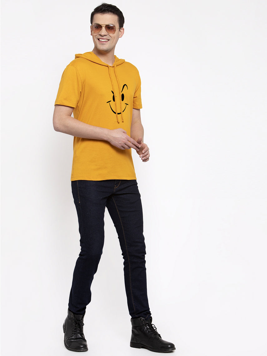 Smiley Half Sleeves Printed Hoody T-shirt - Friskers