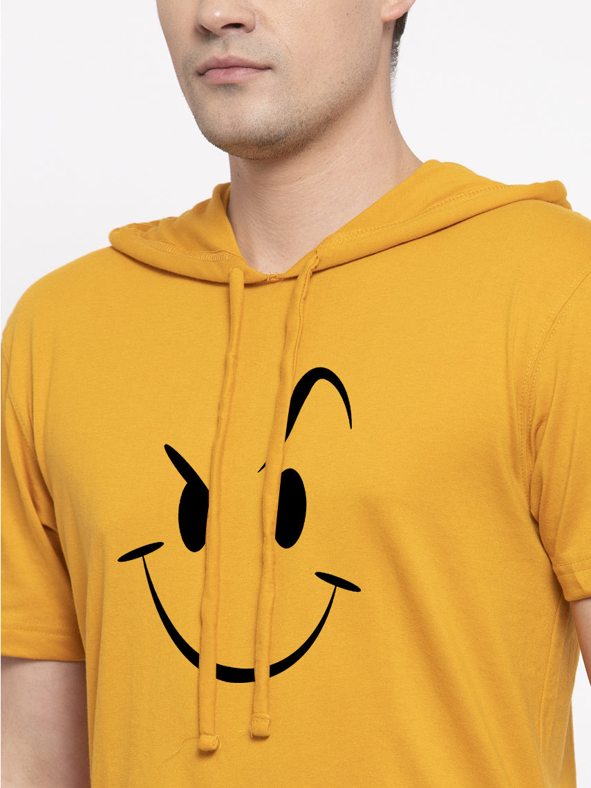 Smiley Half Sleeves Printed Hoody T-shirt - Friskers