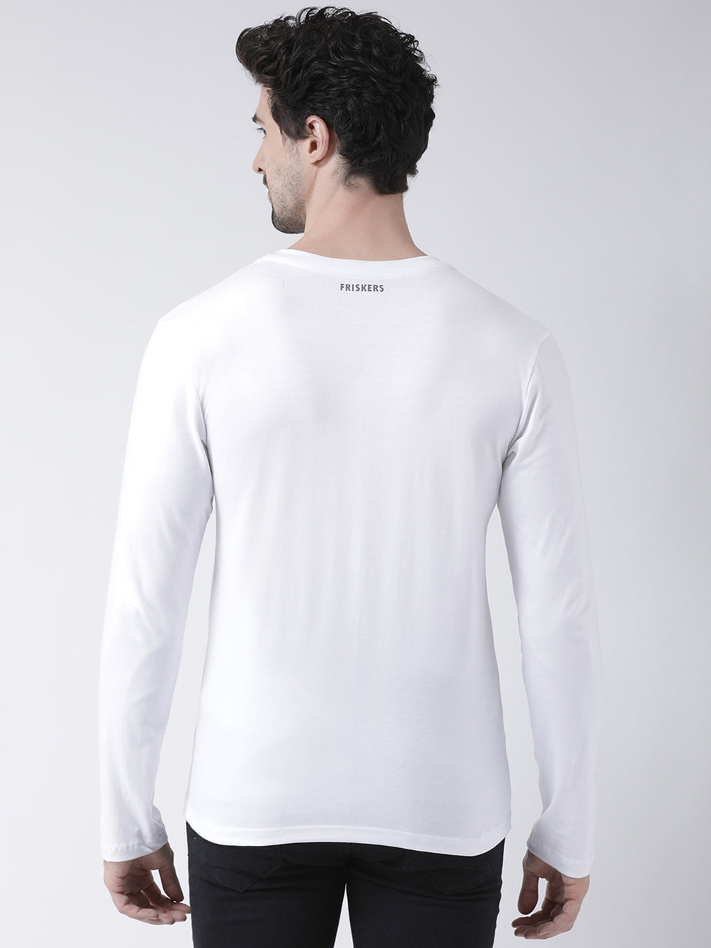 Men Solid V Neck Full Sleeve Cotton T-shirt - Friskers