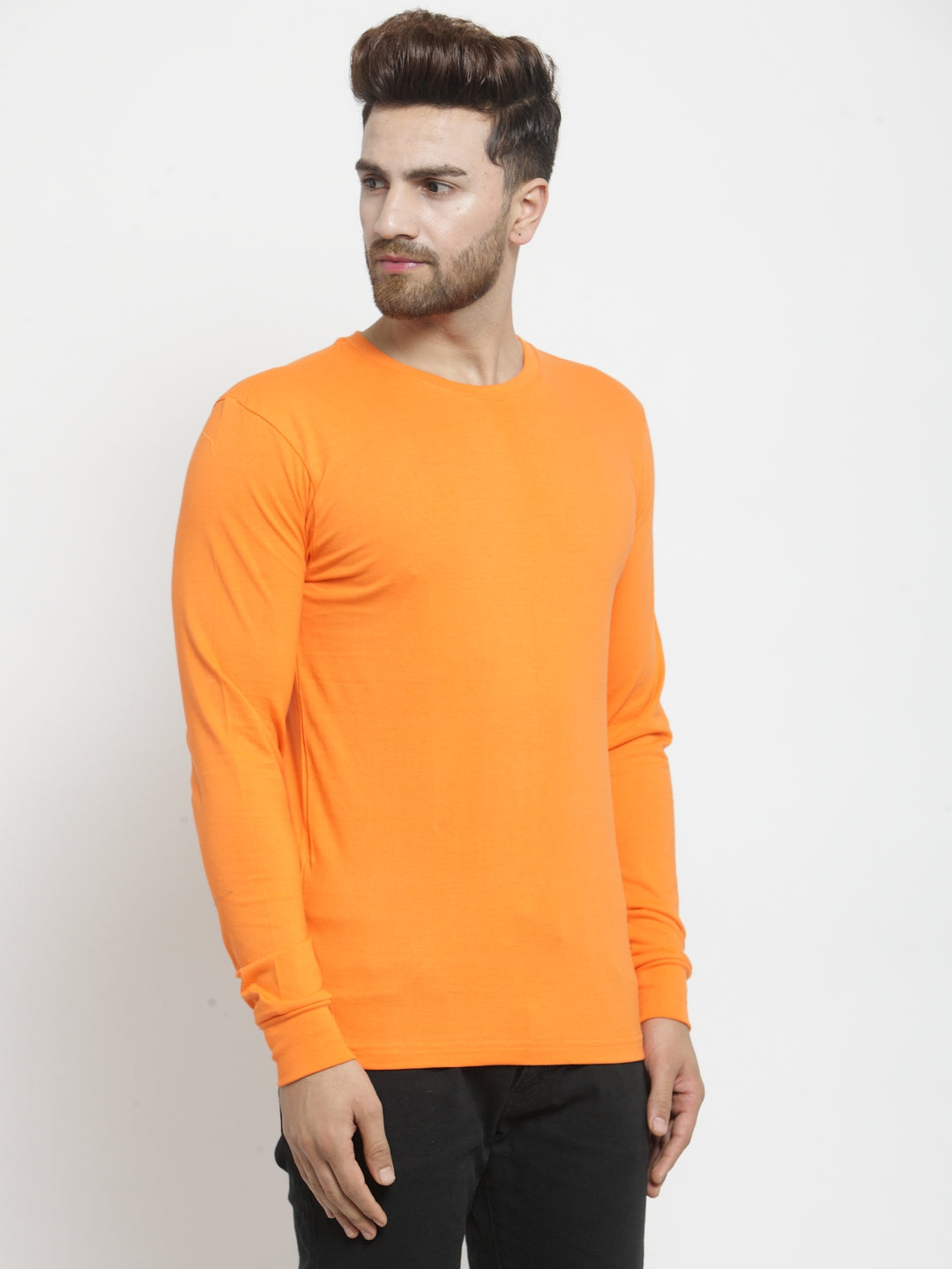 Men Solid Round Neck with rib Full Sleeve T-shirt - Friskers